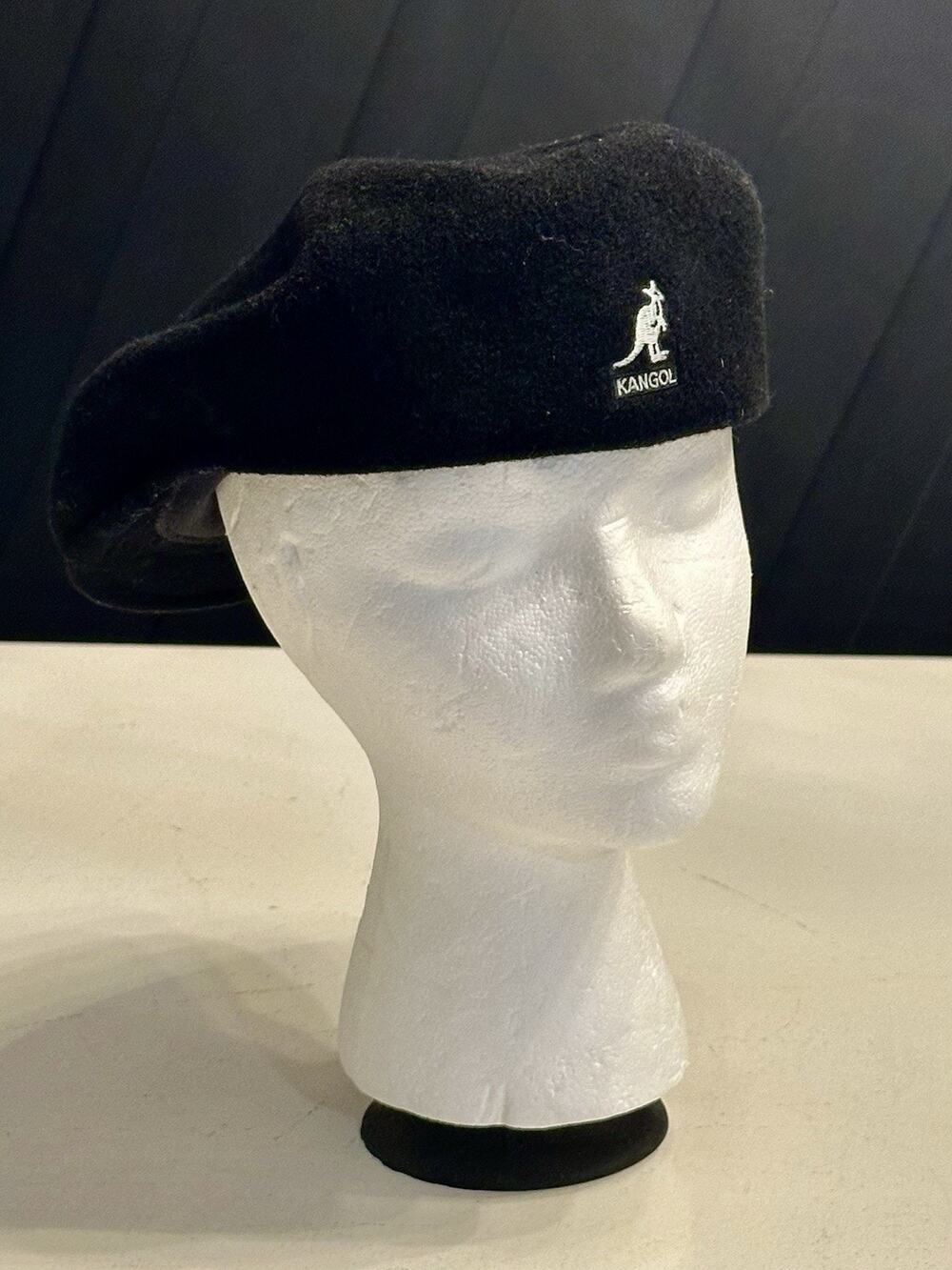 Kangol Black Wool Logo Newsboy Cabbie Hat Size Large Lambswool Flat Cap